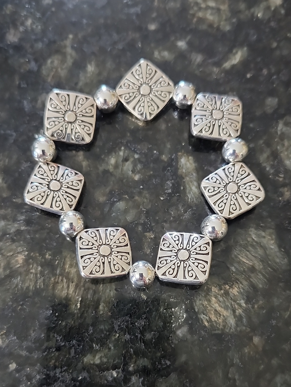 Handmade Sterling Silver Plated And Silver Hematite Beaded Stretch Bracelet